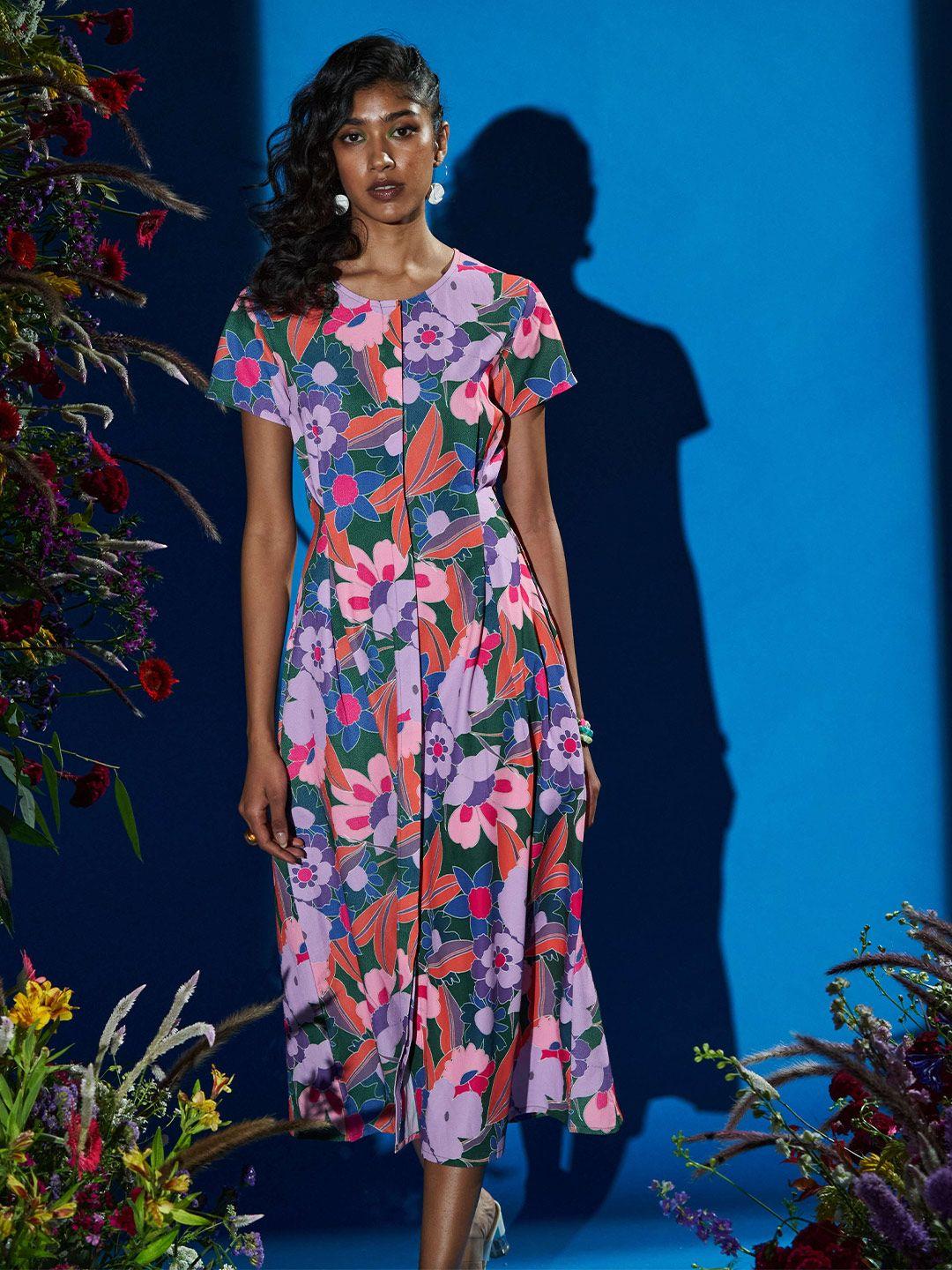 raisin-floral-printed-round-neck-georgette-a-line-dress