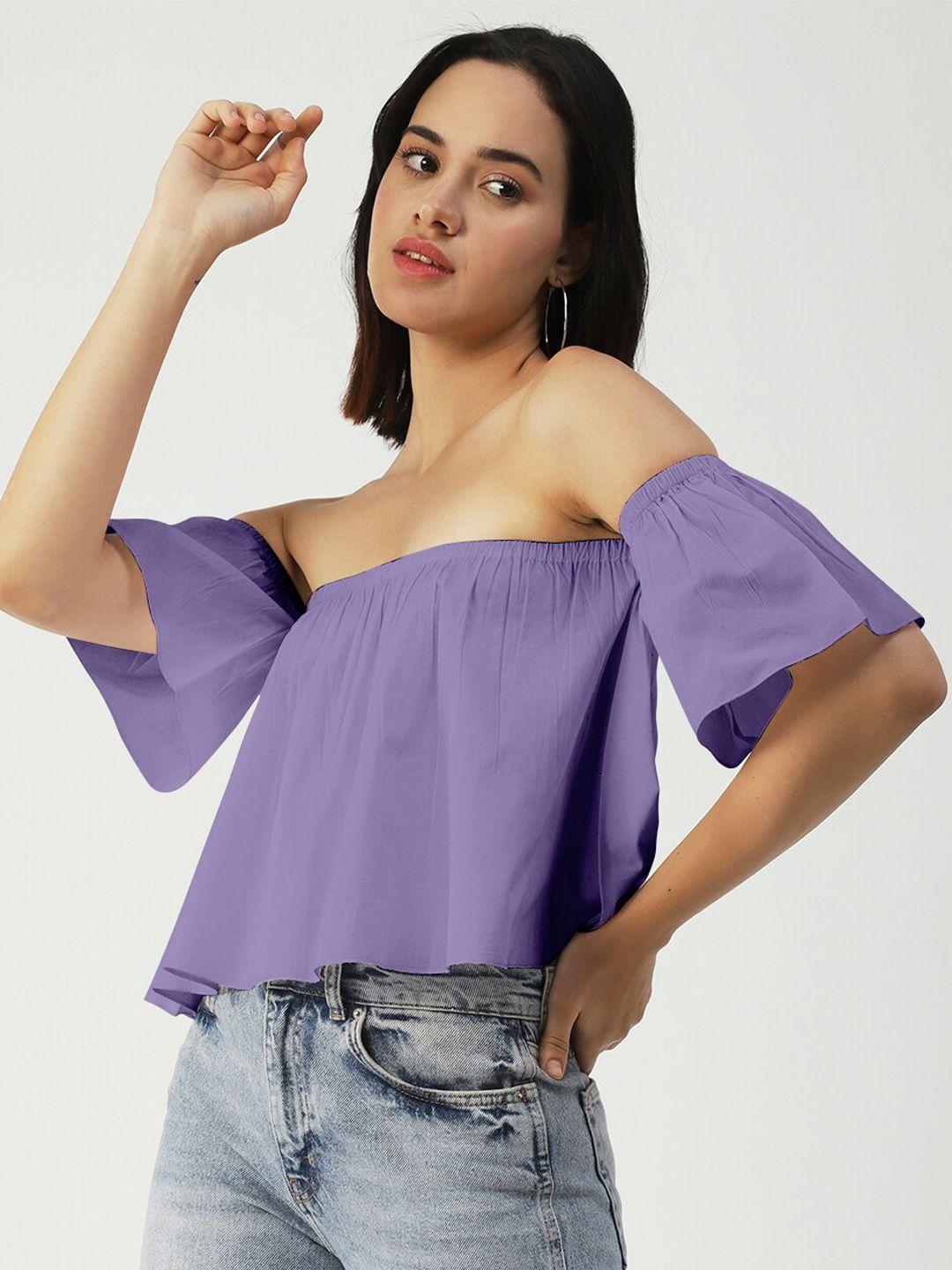 moomaya-purple-off-shoulder-flared-sleeve-cotton-bardot-top