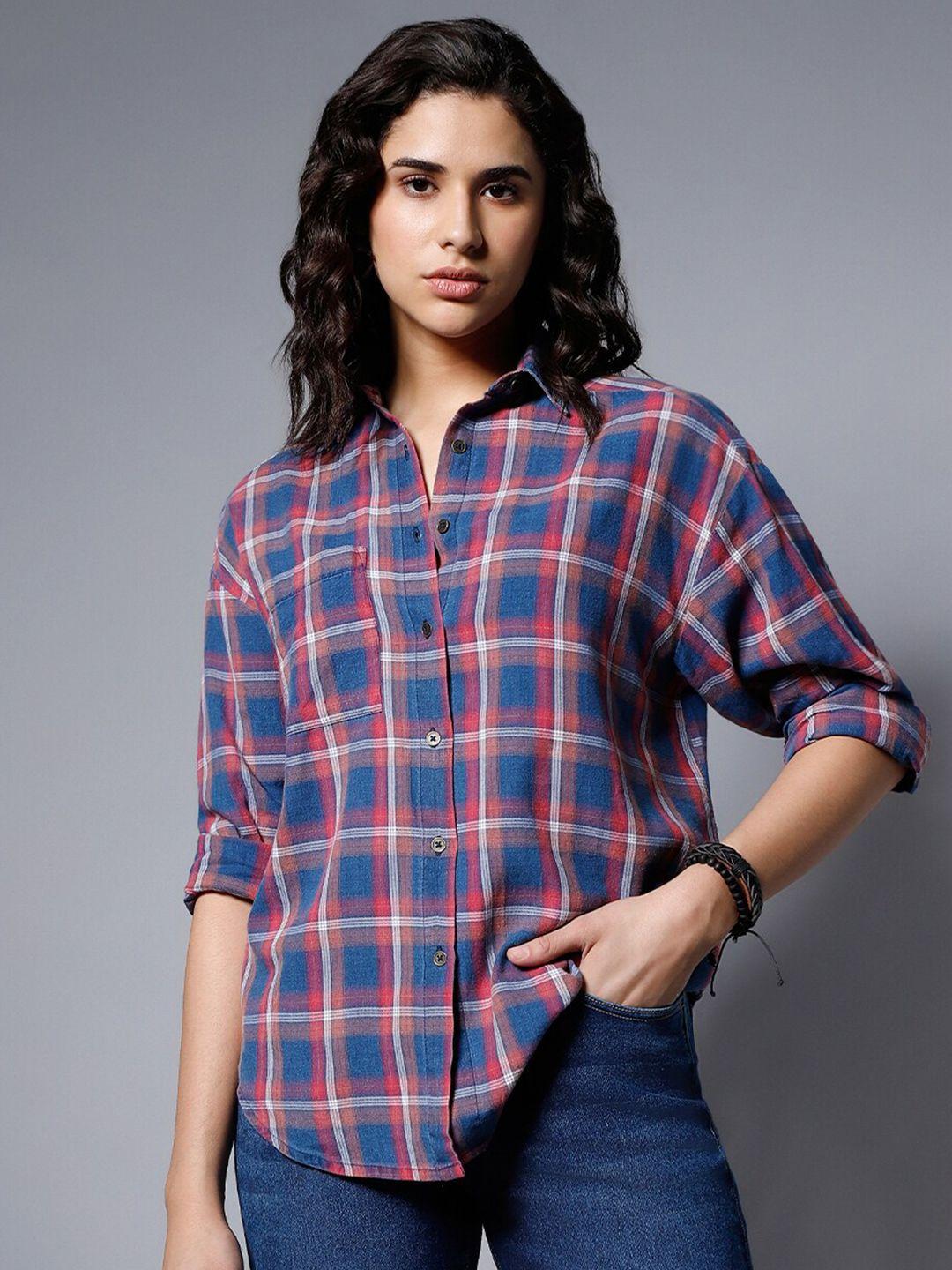 high-star-classic-checked-spread-collar-boxy-fit-pure-cotton-casual-shirt