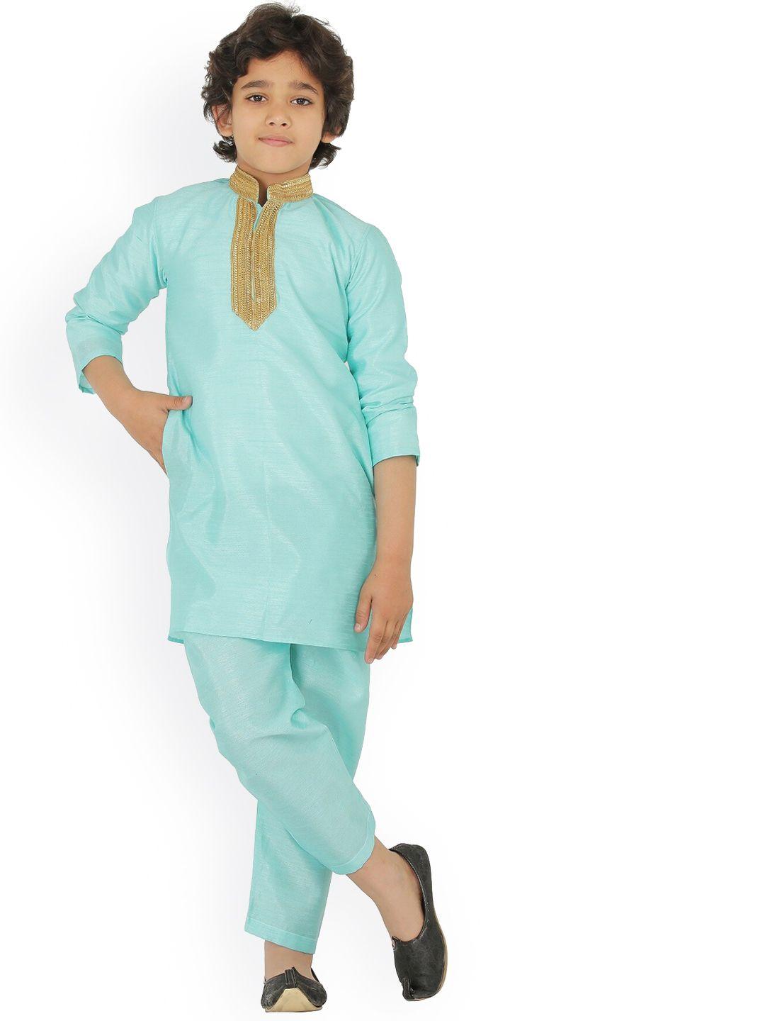 baesd-boys-band-collar-long-sleeves-thread-work-detailed-dupion-silk-kurta-with-pyjamas