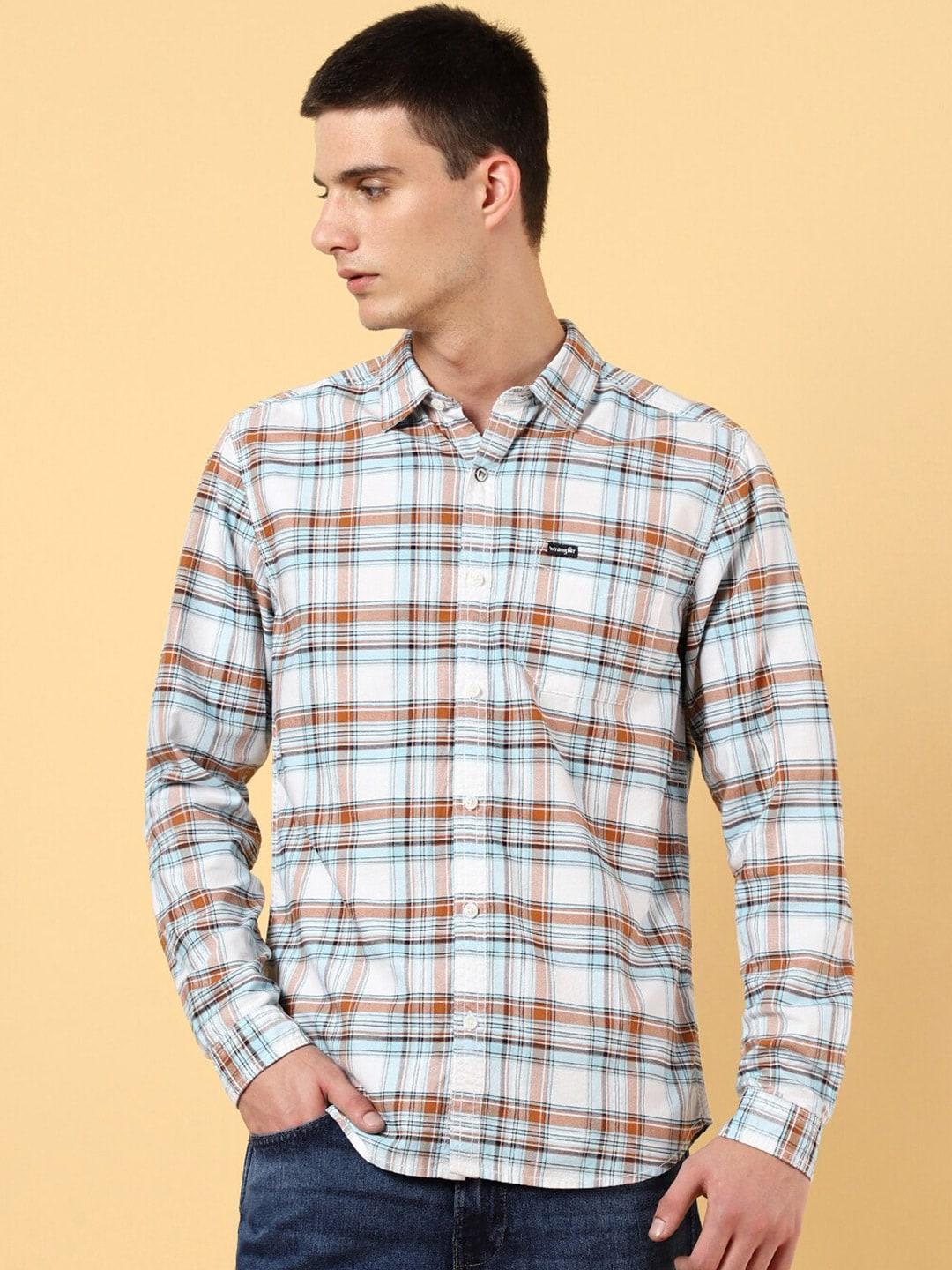 wrangler-tartan-checked-spread-collar-opaque-cotton-casual-shirt