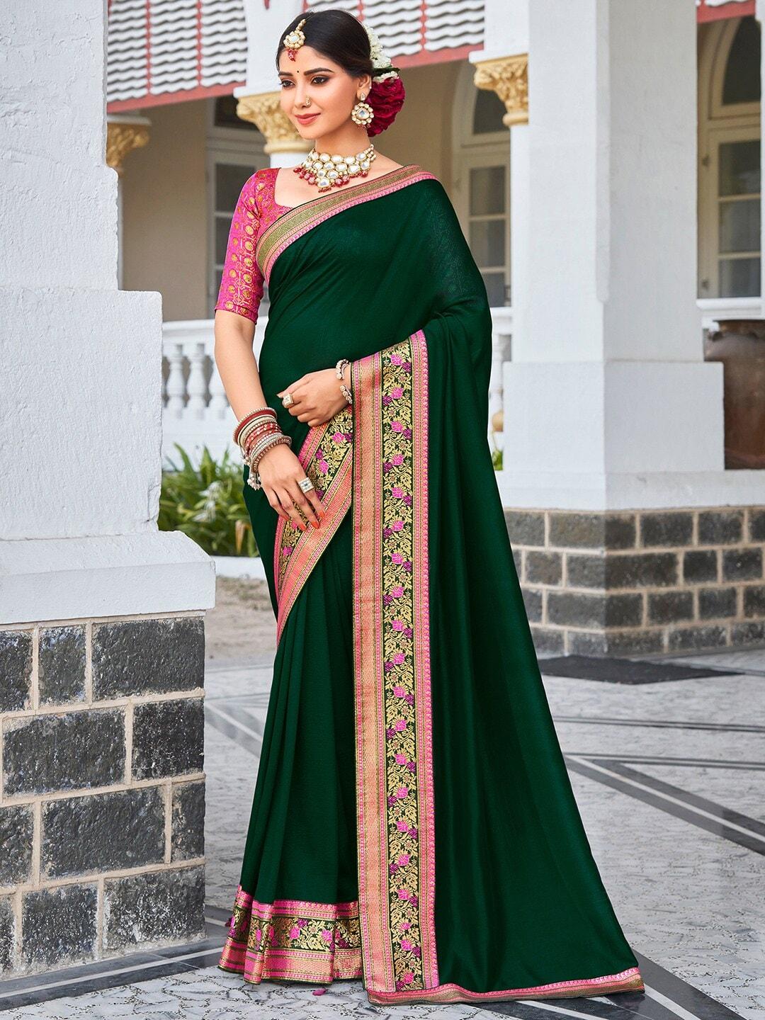 saree-mall-green-&-pink-ethnic-motifs-woven-design-zari-sarees