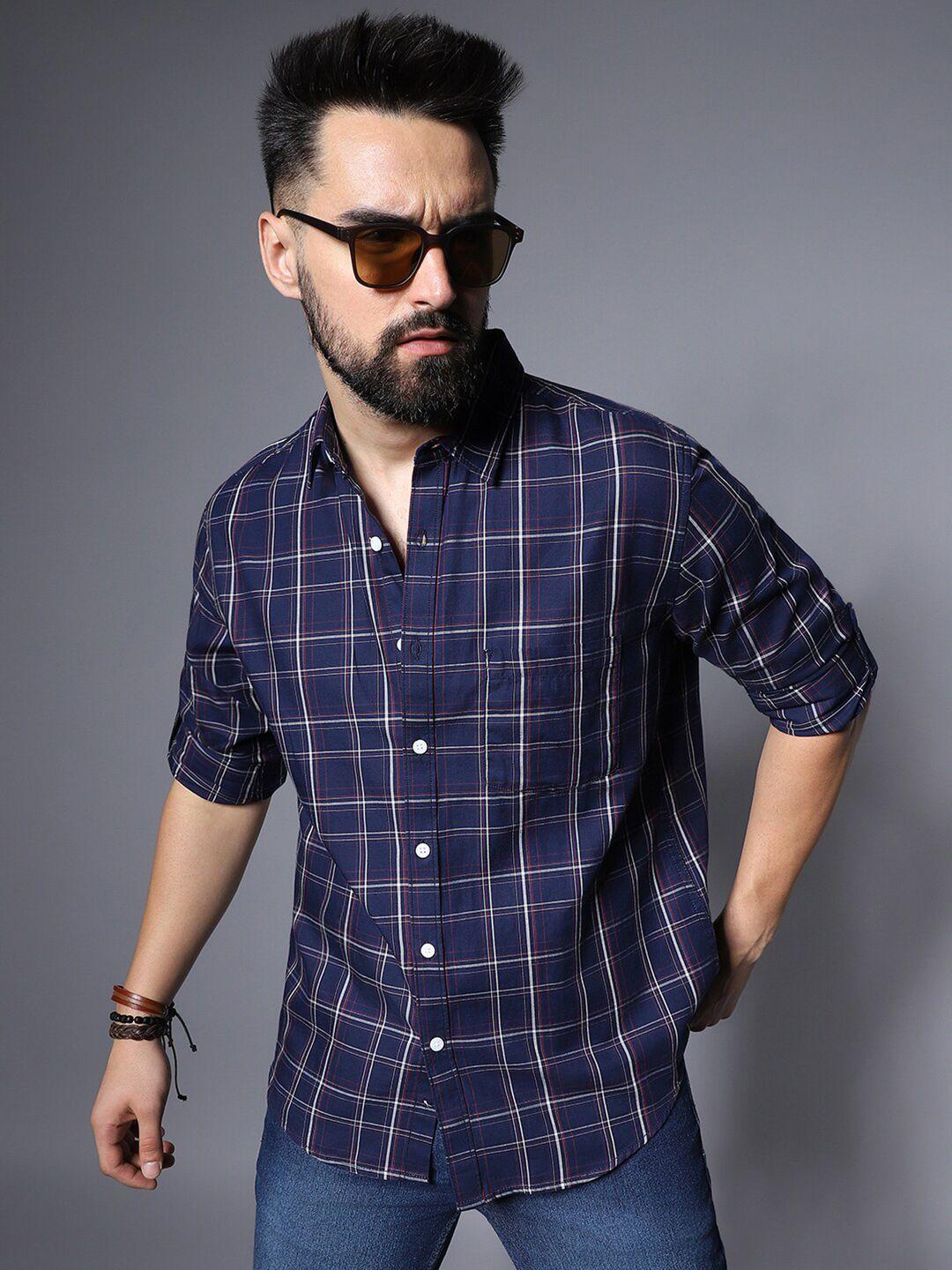 high-star-classic-checked-roll-up-sleeves-pure-cotton-casual-shirt