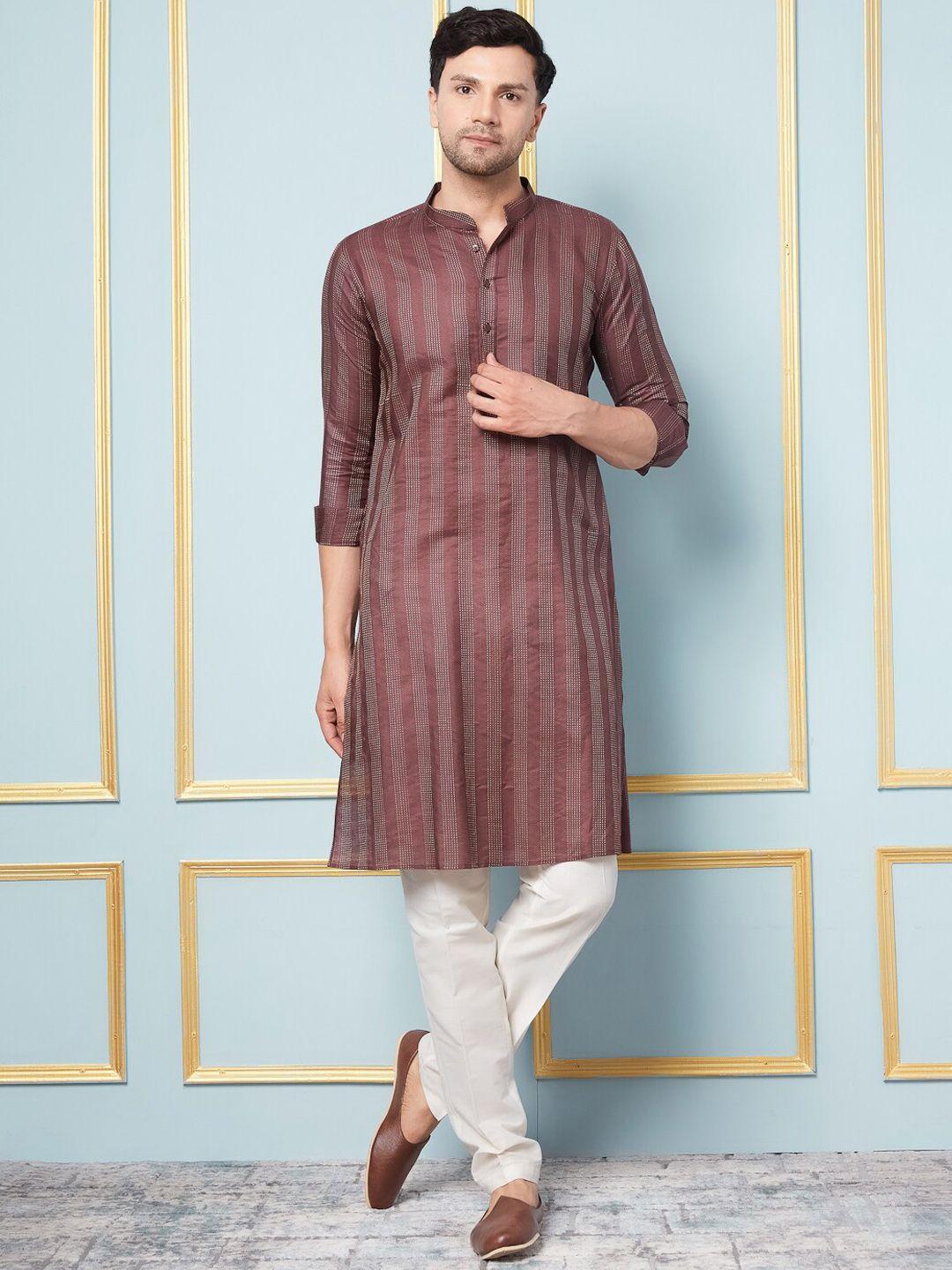 see-designs--mandarin-collar-woven-design-straight-kurta-with-pyjamas