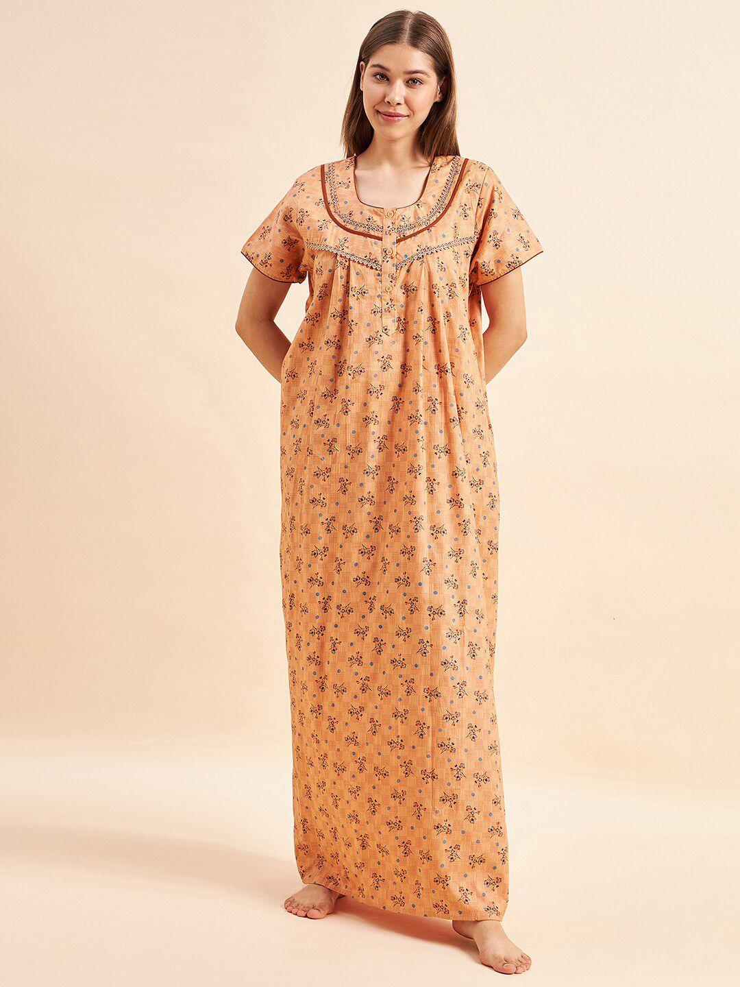 sweet-dreams-orange-floral-printed-pure-cotton-maxi-nightdress