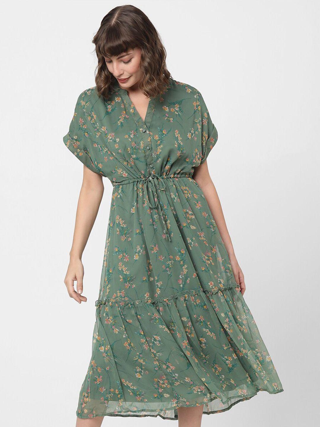 vero-moda-floral-print-extended-sleeve-a-line-midi-dress