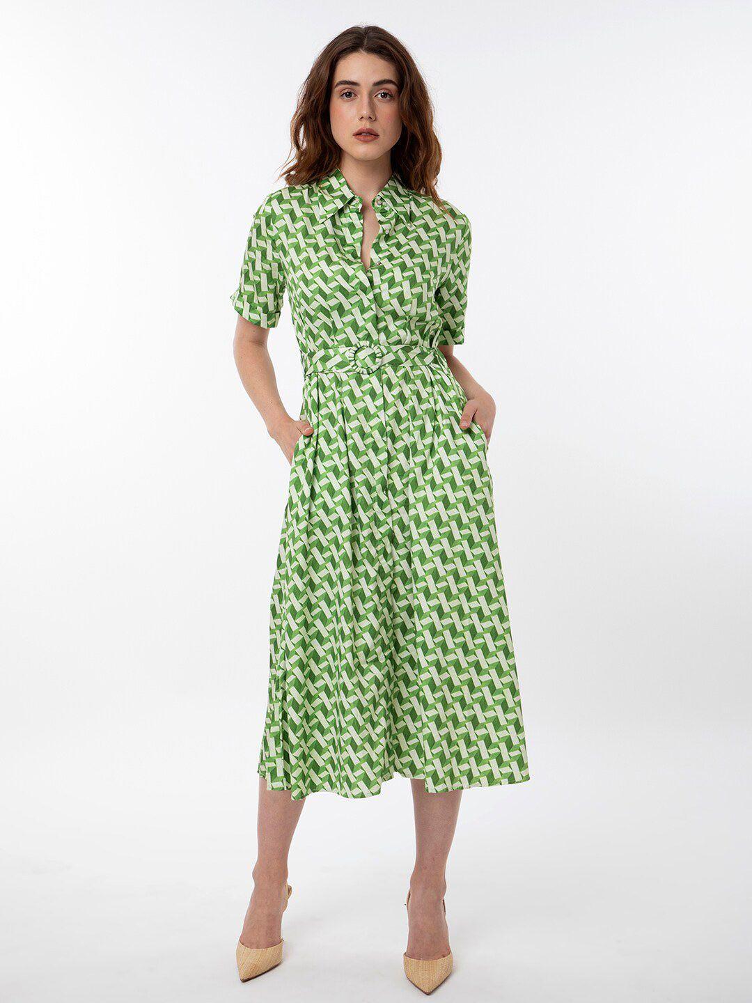 rareism-geometric-printed-cotton-midi-shirt-dress