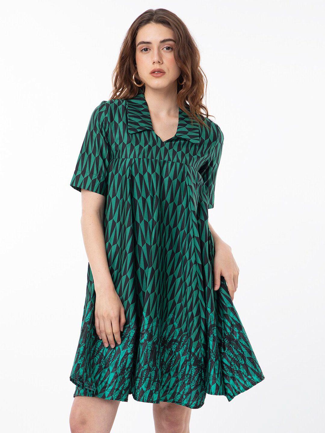 rareism-geometric-printed-cotton-a-line-dress