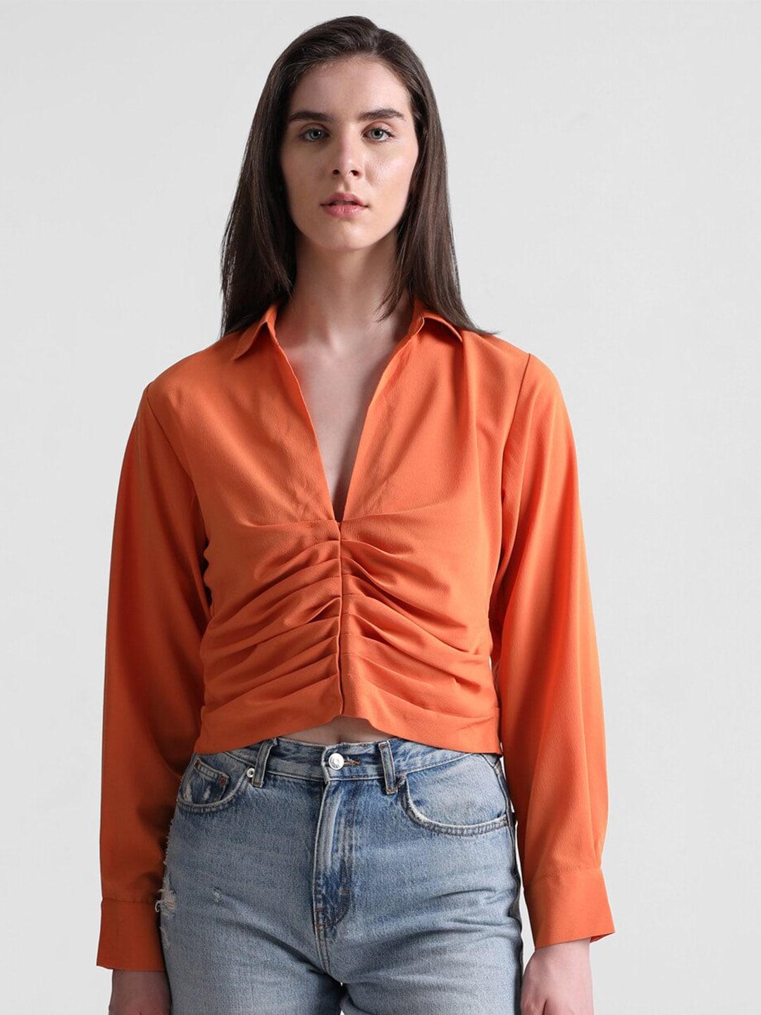 only-women-spread-collar-gathers-detail-opaque-casual-shirt