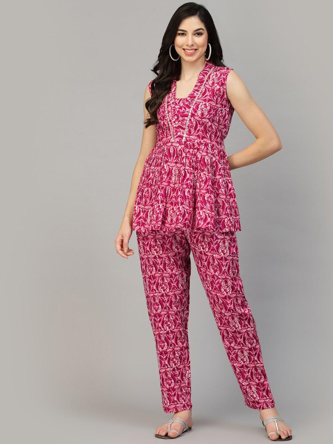 stylum-pink-floral-printed-v-neck-top-&-trouser-co-ords