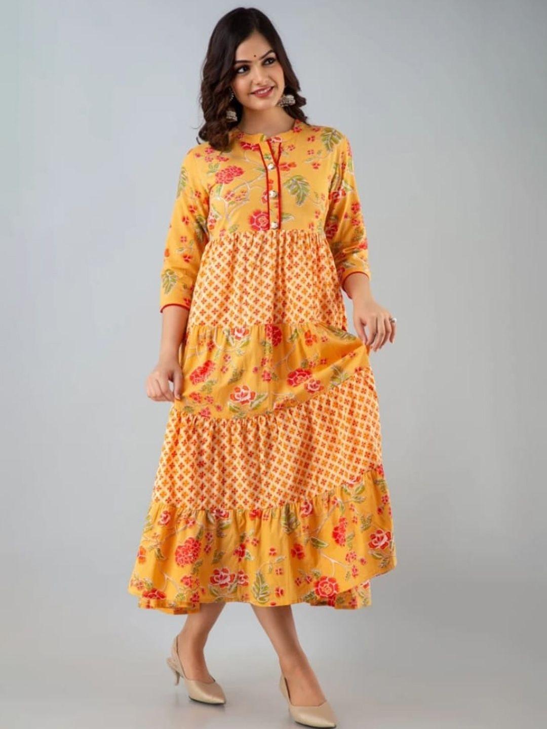 sbr-baba-kurti-floral-printed-mandarin-collar-fit-&-flare-dress