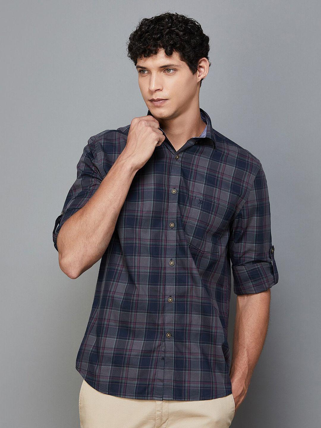 code-by-lifestyle-spread-collar-slim-fit-checked-casual-cotton-shirt