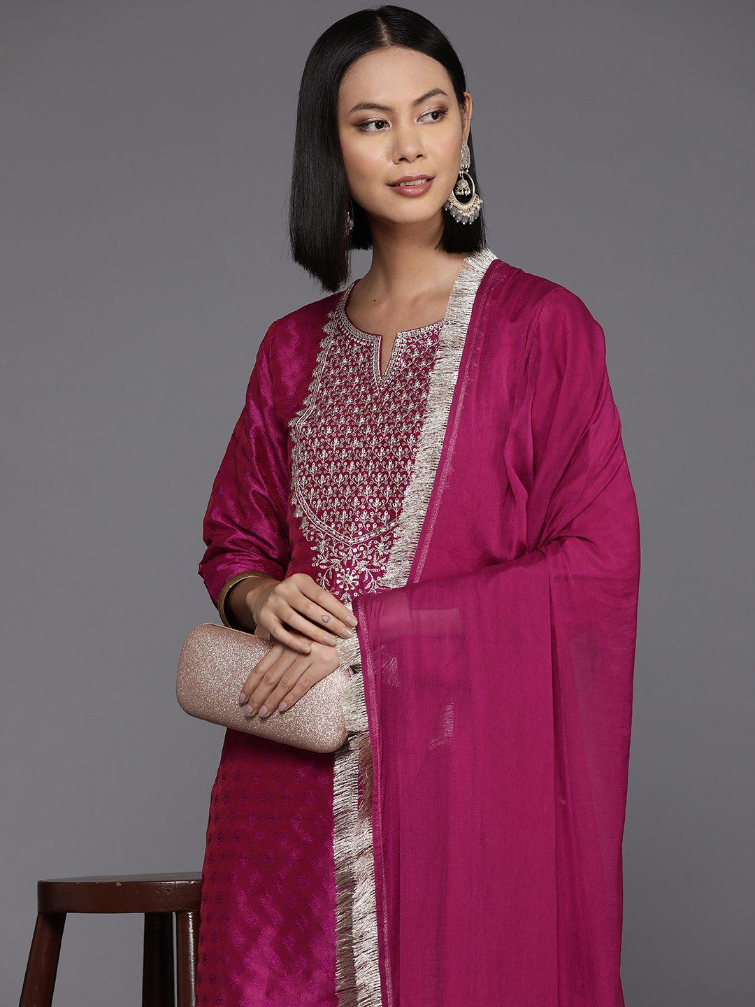 varanga-women-floral-yoke-design-regular-sequinned-kurta-with-trousers-&-dupatta