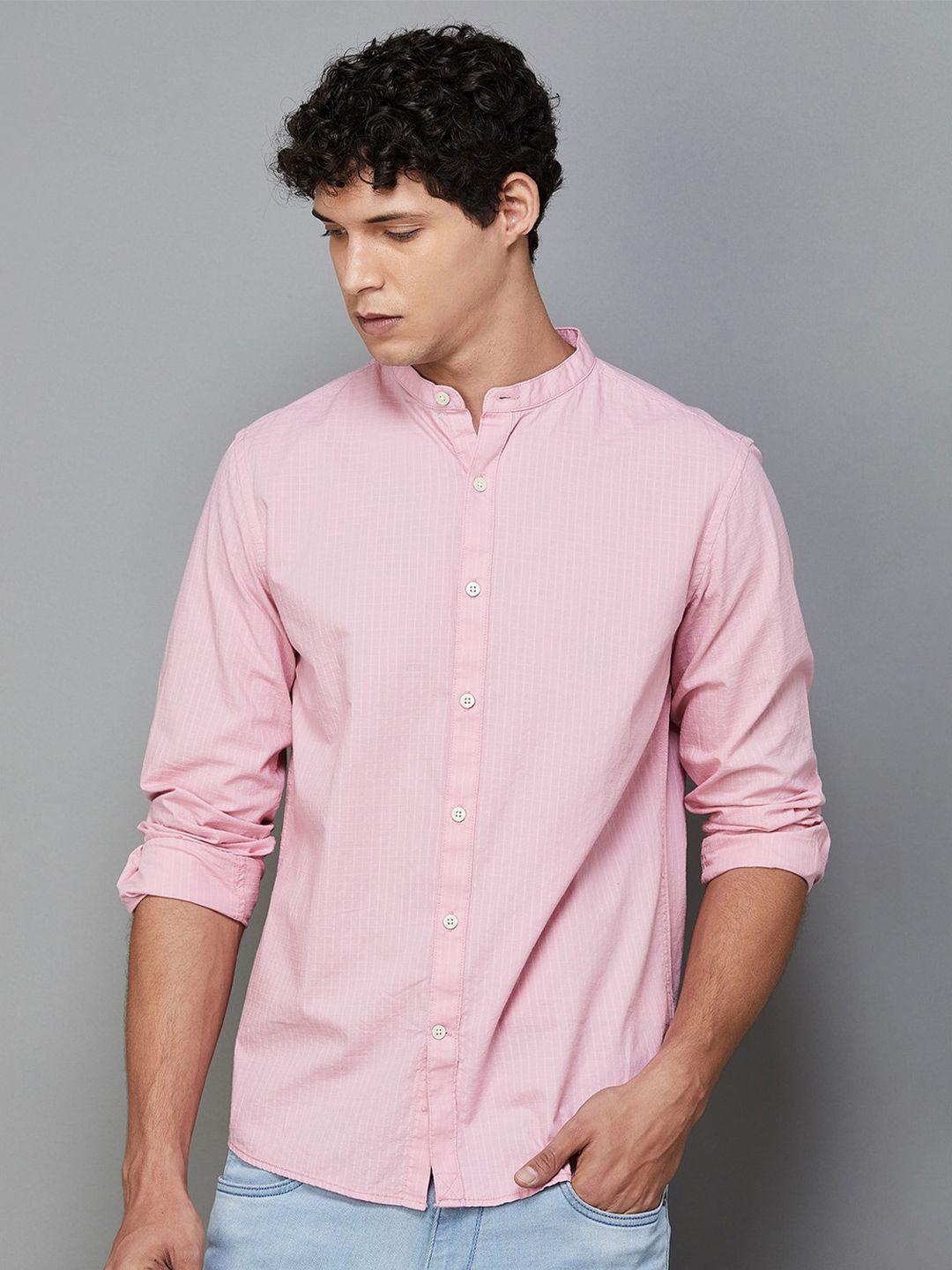melange-by-lifestyle-opaque-striped-mandarin-collar-cotton-casual-shirt