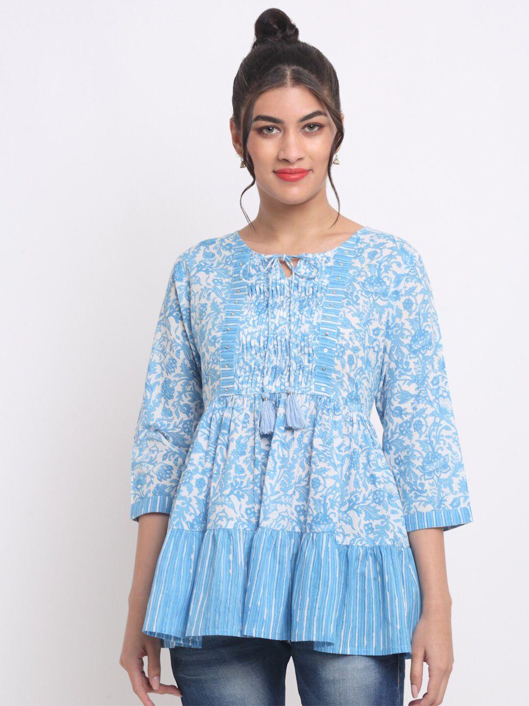 kalini-floral-printed-tie-up-neck-pleated-sequinned-a-line-cotton-tunic