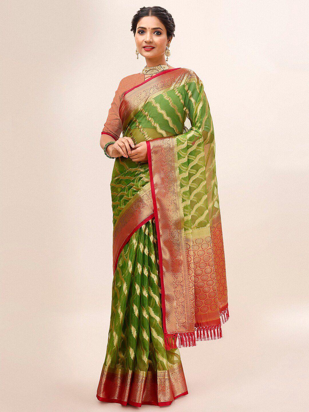 indian-women-striped-woven-design-zari-organza-leheriya-saree