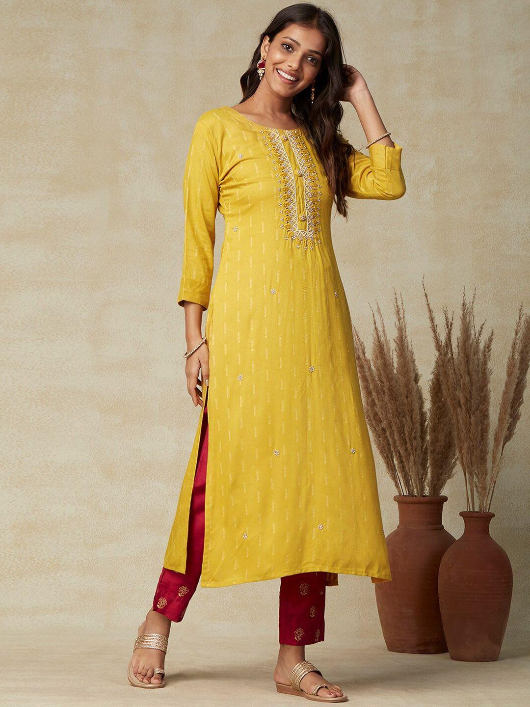 fashor-yellow-woven-design-straight-kurta