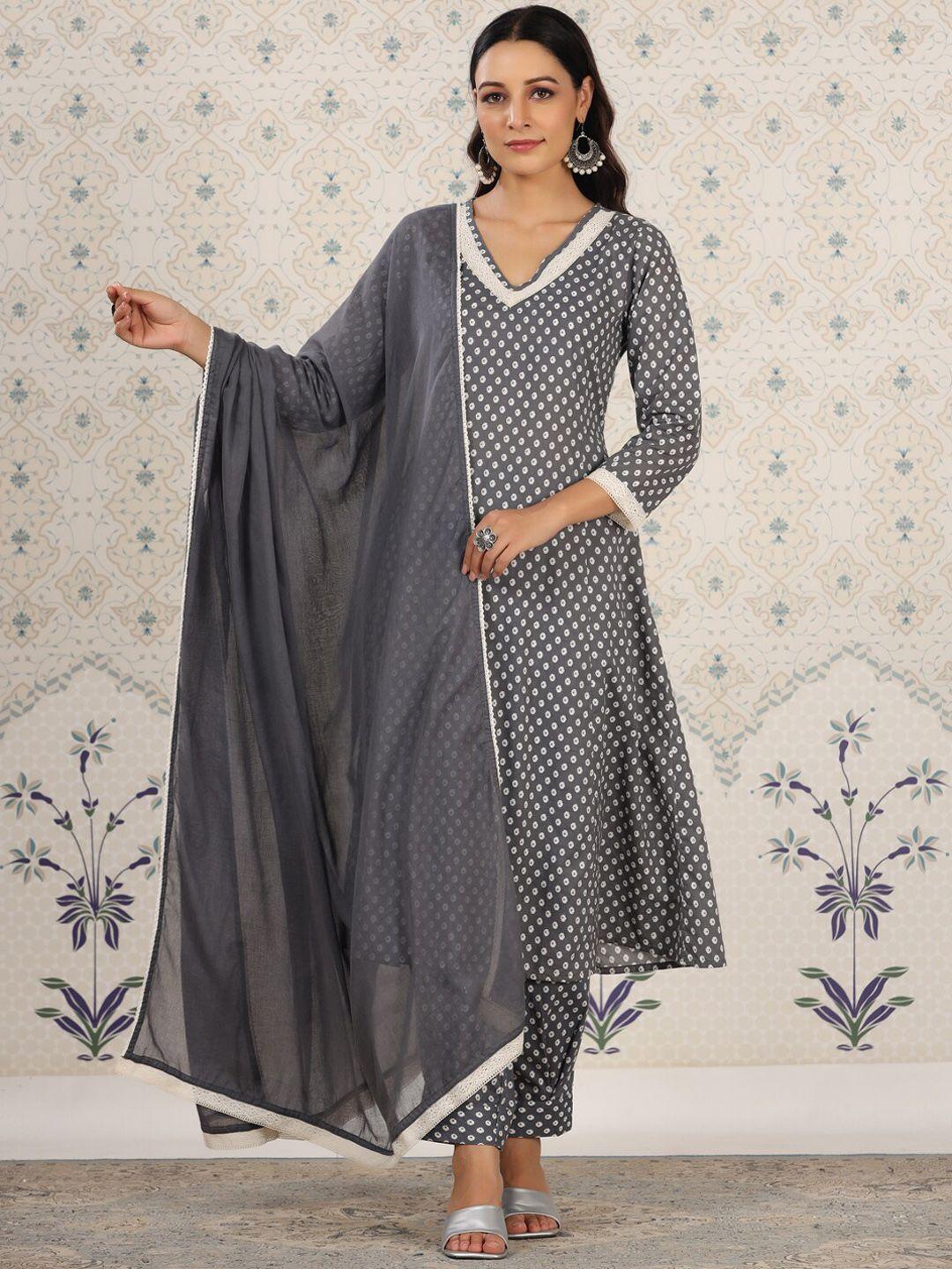 ode-by-house-of-pataudi-floral-printed-pure-cotton-a-line-kurta-&-trousers-with-dupatta