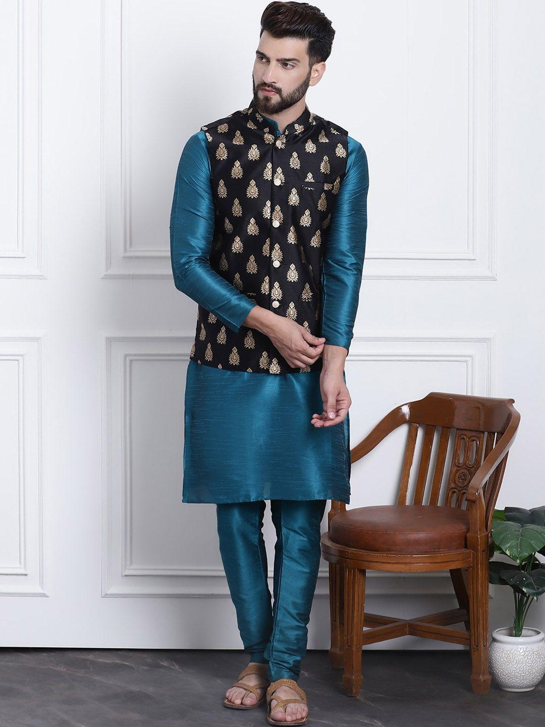 sojanya-mandarin-collar-regular-kurta-&-churidar-with-nehru-jacket