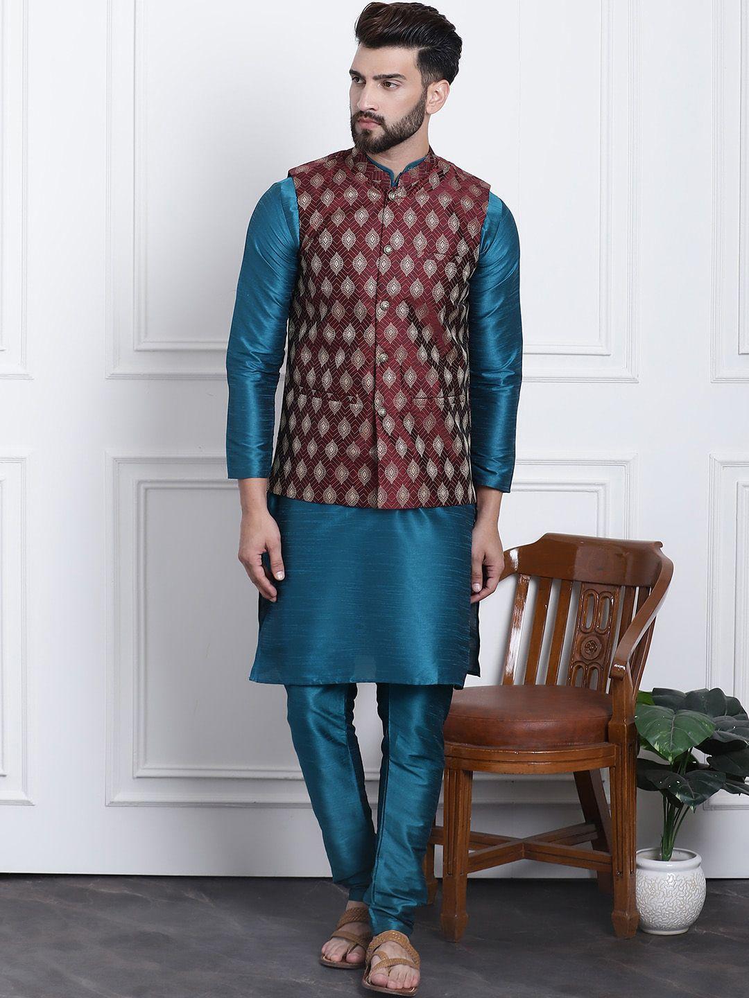 sojanya-mandarin-collar-regular-kurta-&-churidar-with-nehru-jacket