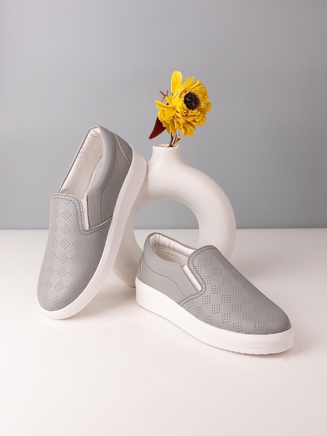 dressberry-women-grey-&-white-perforations-lightweight-comfort-insole-slip-on-sneakers
