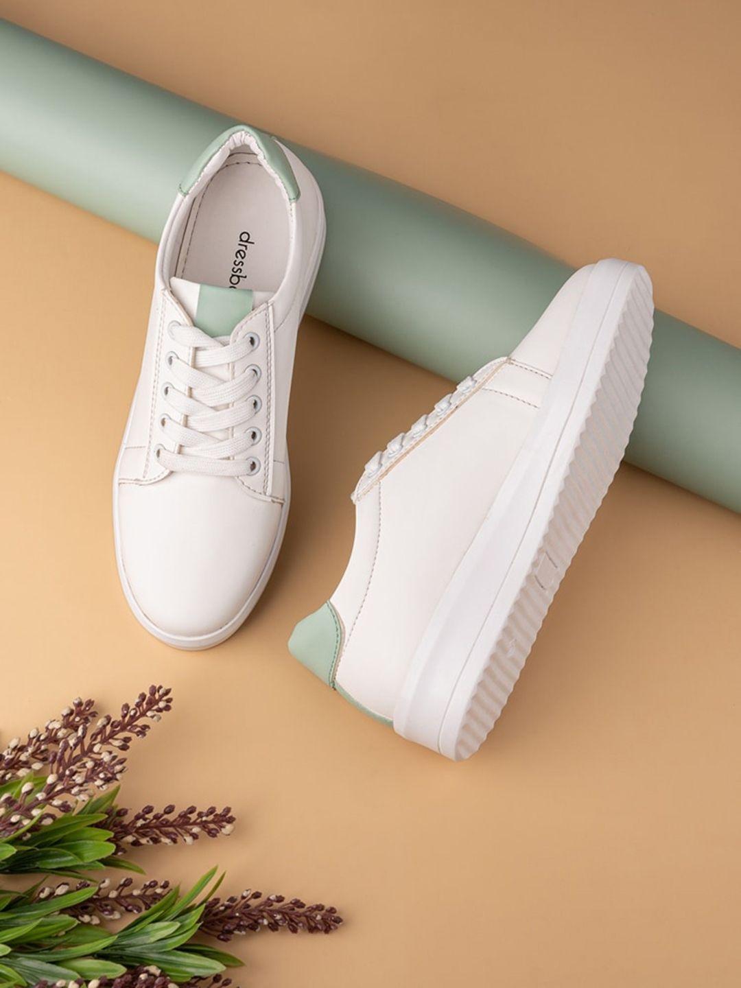 dressberry-women-white-&-sea-green-lightweight-comfort-insole-basics-sneakers