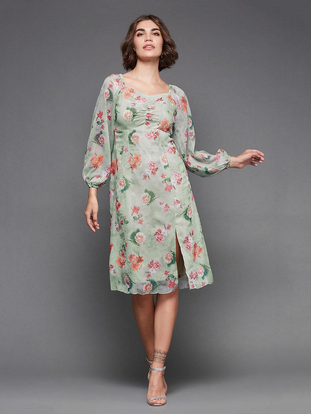 miss-chase-green-floral-print-flared-sleeve-georgette-a-line-dress