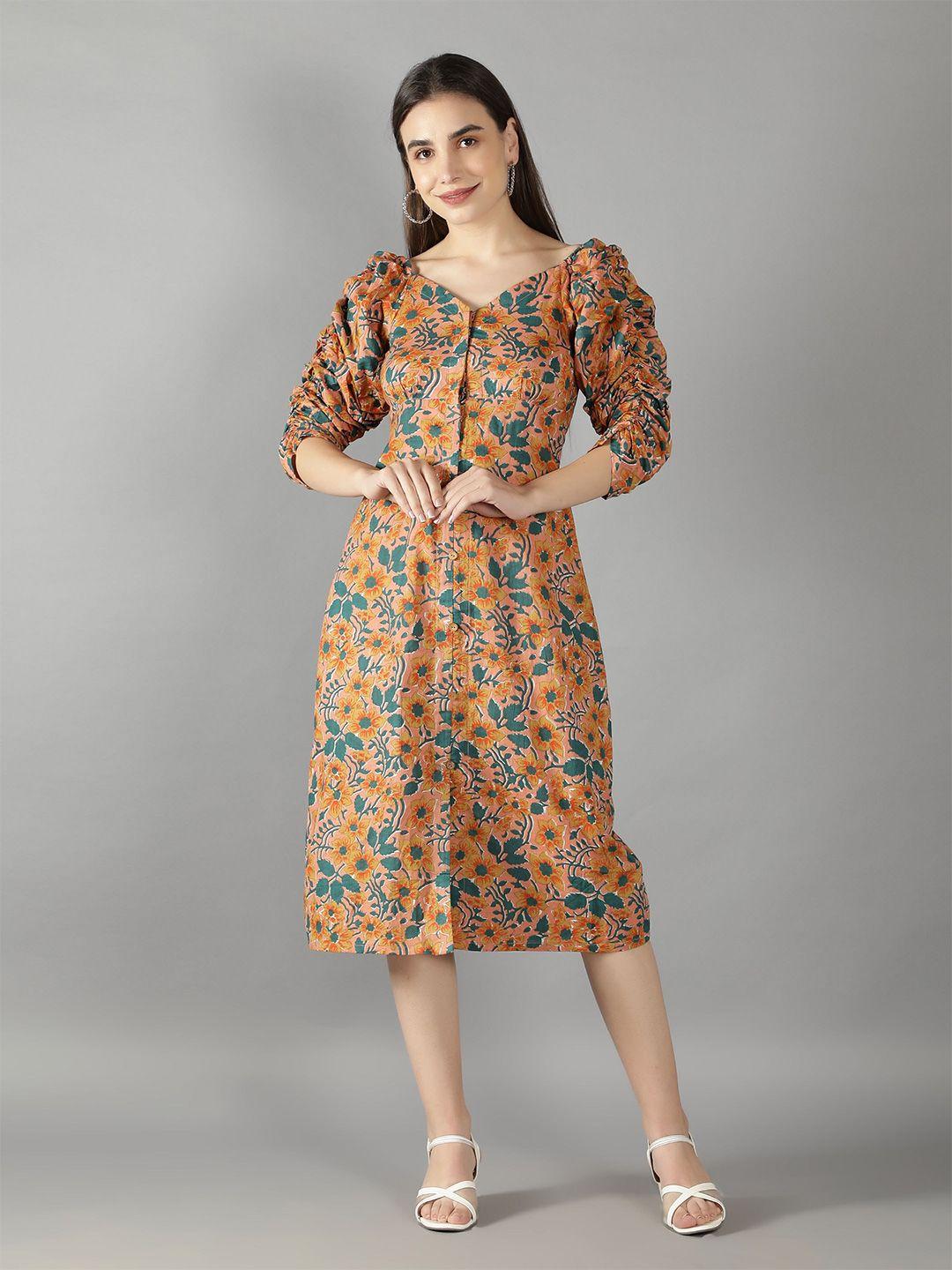 kaori-by-shreya-agarwal-floral-printed-puff-sleeves-cotton-a-line-midi-dress