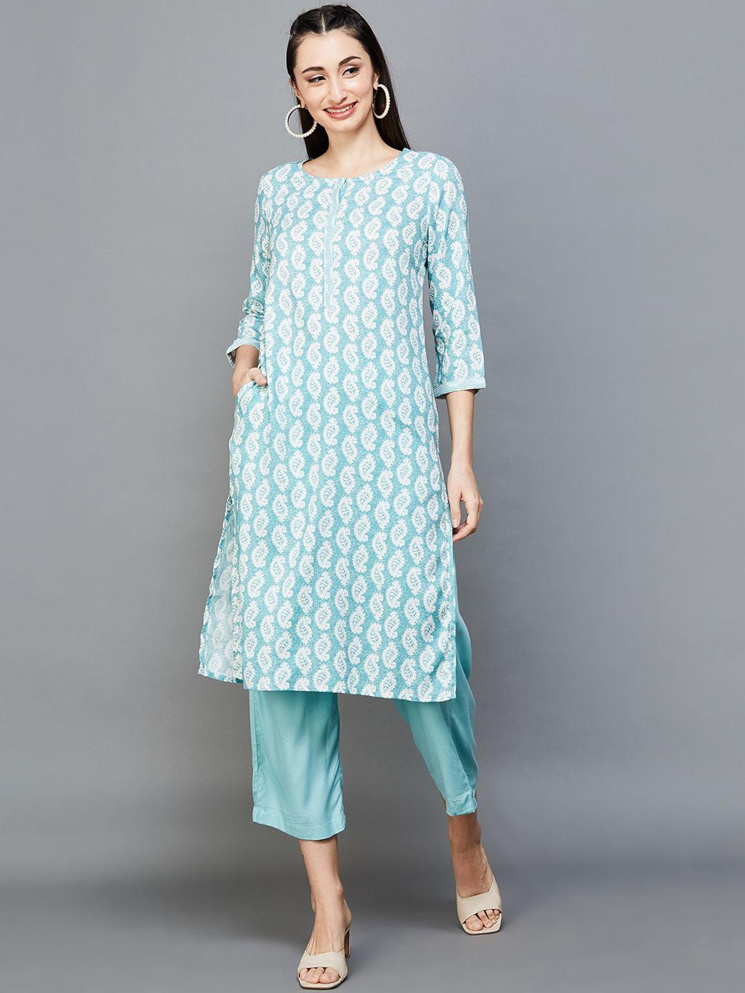 melange-by-lifestyle-ethnic-motifs-printed-regular-kurta-with-trousers