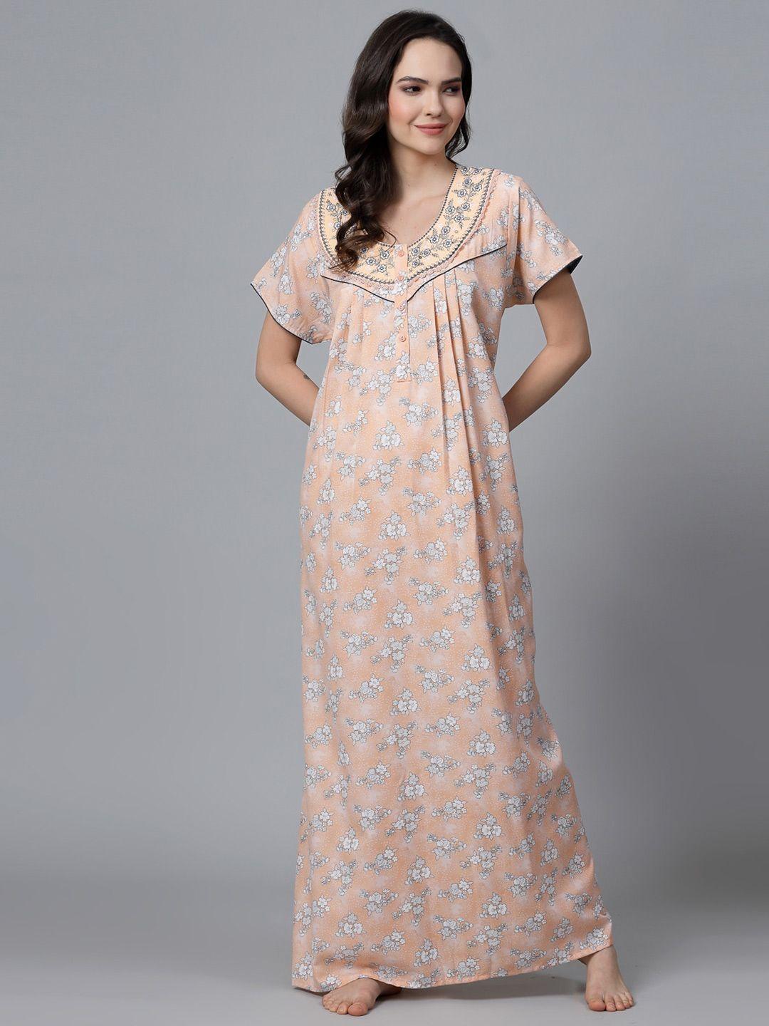 sweet-dreams-peach-coloured-floral-printed-maxi-nightdress
