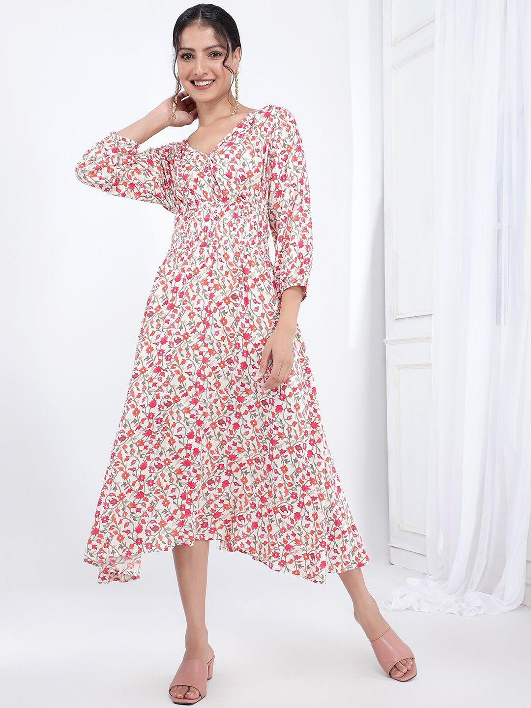 bani-women-pink-&-rosewater-floral-print-liva-fit-&-flare-midi-dress