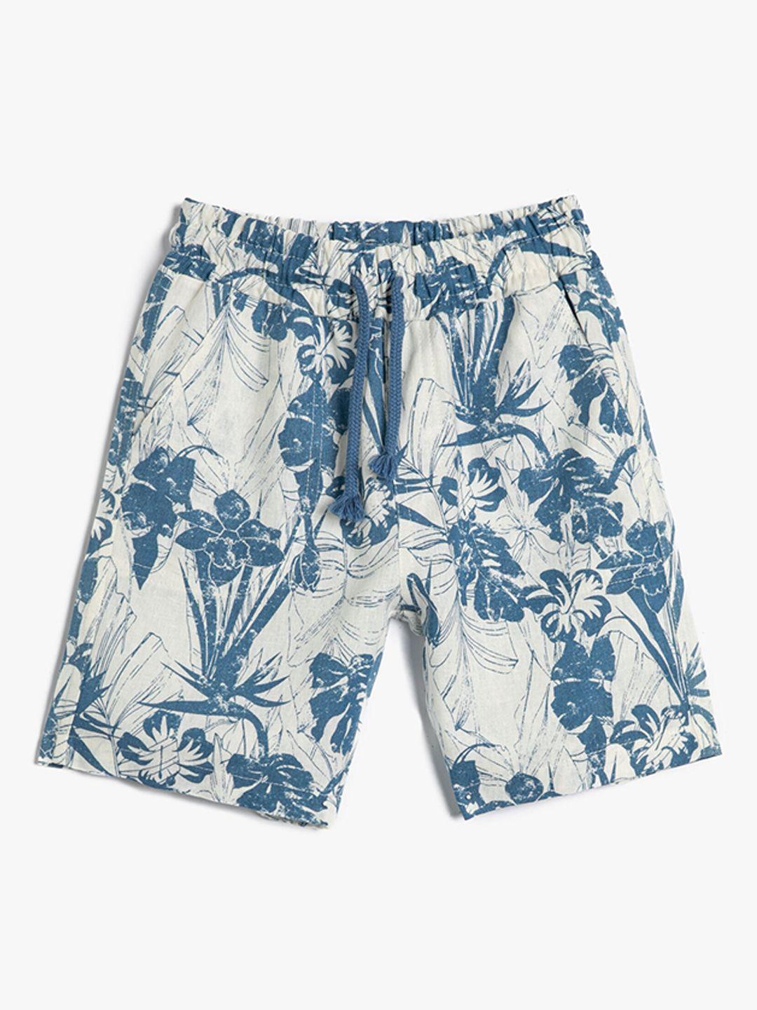 koton-boys-beige-floral-printed-linen-shorts