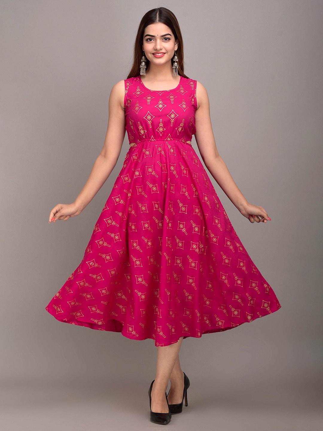 unibliss-pink-&-maroon-floral-empire-midi-dress