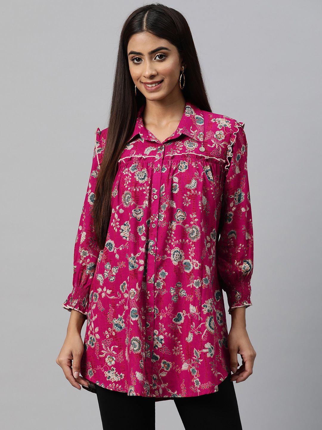 nayam-by-lakshita-smart-floral-printed-puff-sleeves-ruffled-longline-casual-shirt