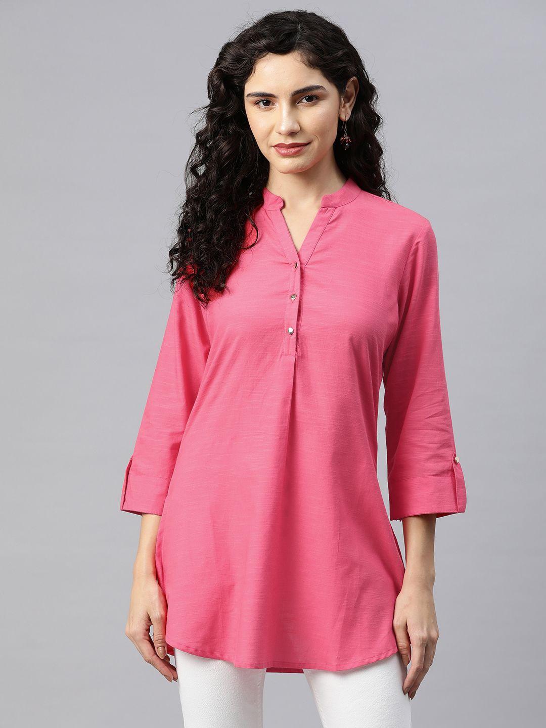nayam-by-lakshita-solid-mandarin-collar-cotton-tunic