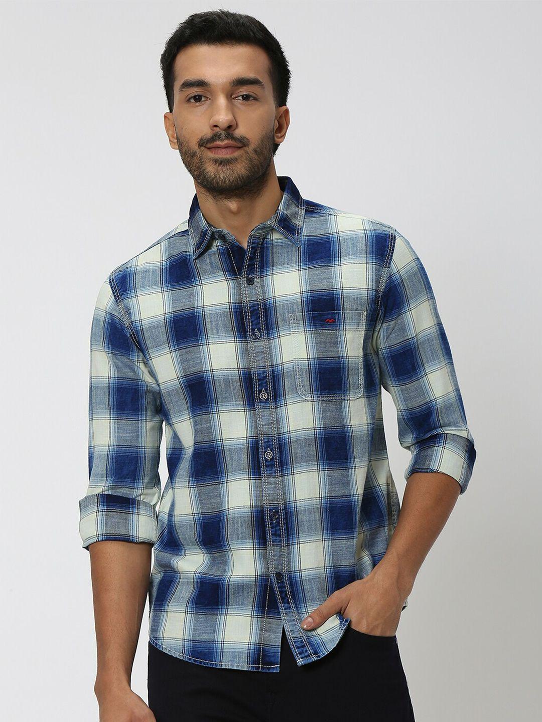 mufti-slim-fit-tartan-checks-spread-collar-long-sleeve-pocket-cotton-casual-shirt