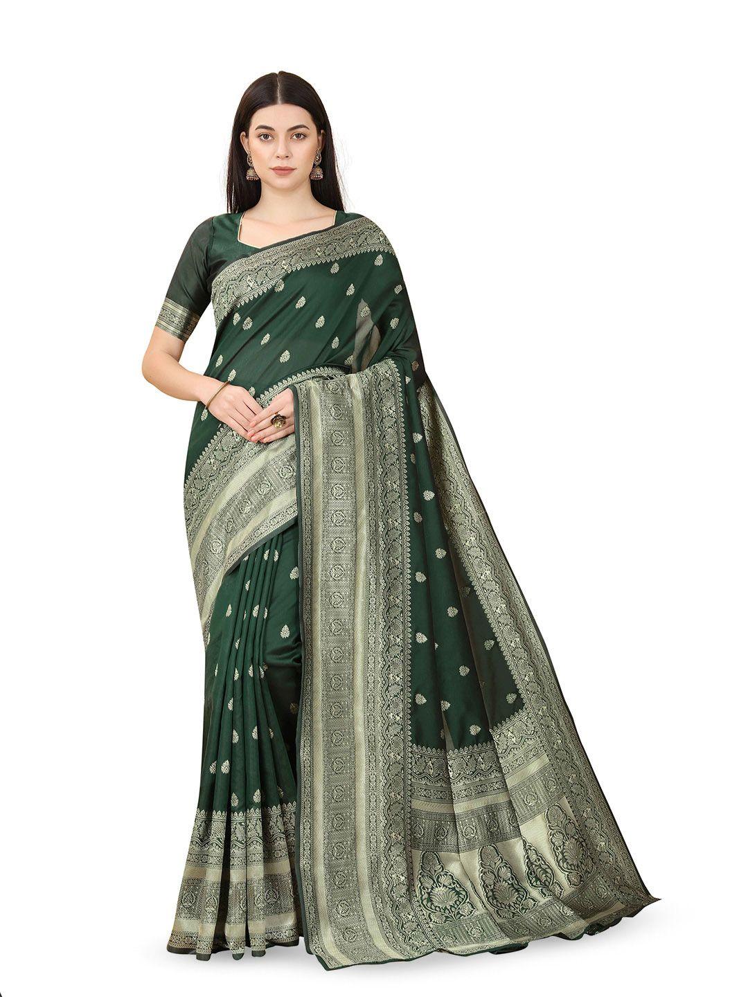 tavas-green-&-gold-toned-woven-design-zari-pure-georgette-banarasi-saree
