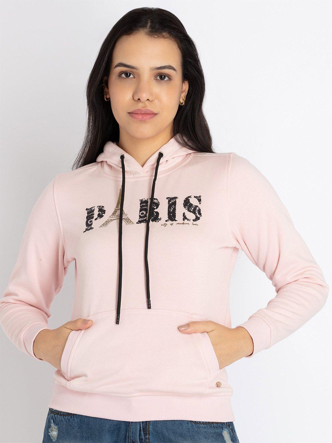 status-quo-women-pink-hooded-applique-t-shirt