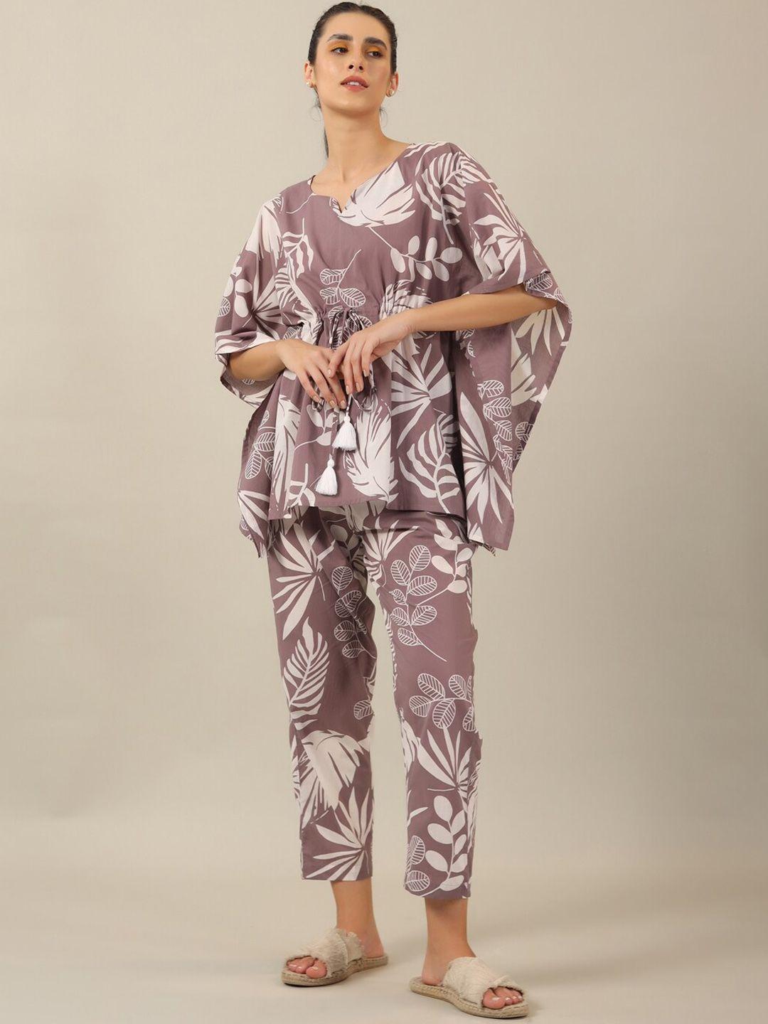 sanskrutihomes-lavender-floral-printed-pure-cotton-kaftan-night-suit
