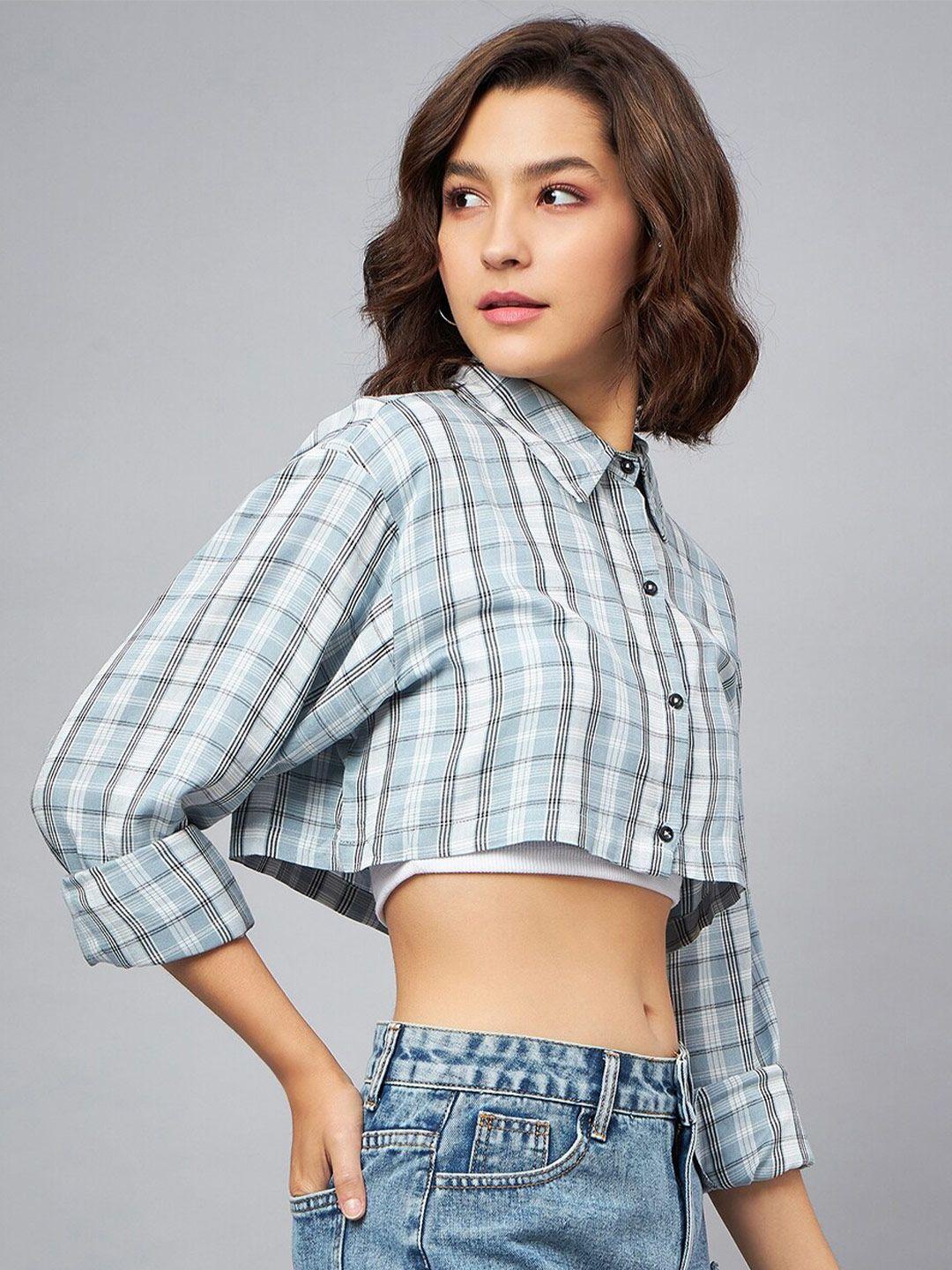 chimpaaanzee-tartan-checked-oversized-cropped-casual-shirt