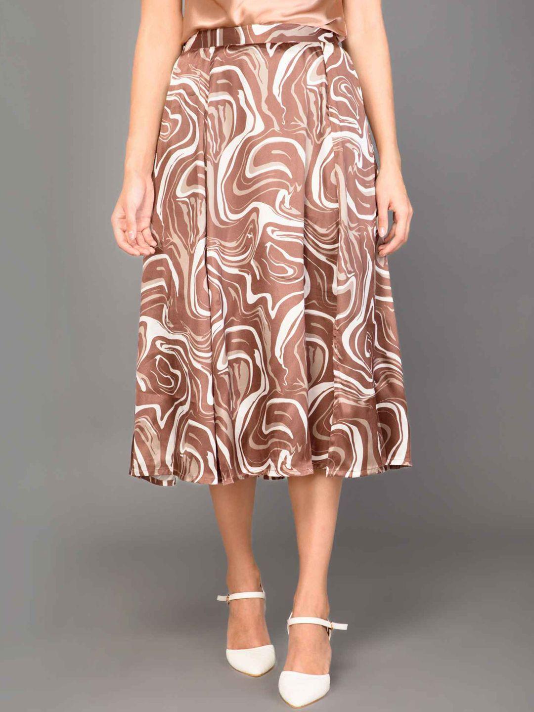 PURYS Printed Satin Flared Midi Skirt