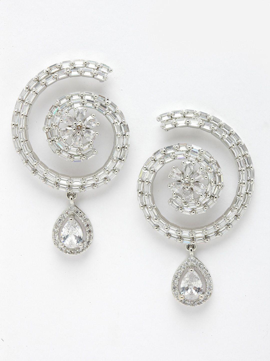 dressberry-white-rhodium-plated-floral-round-drop-earring