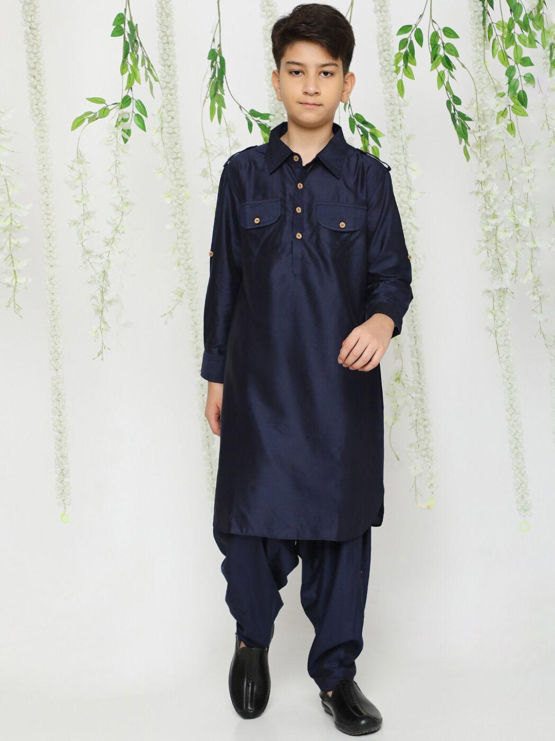 kid1-boys-shirt-collar-pathani-long-sleeve-silk-blend-kurta-set