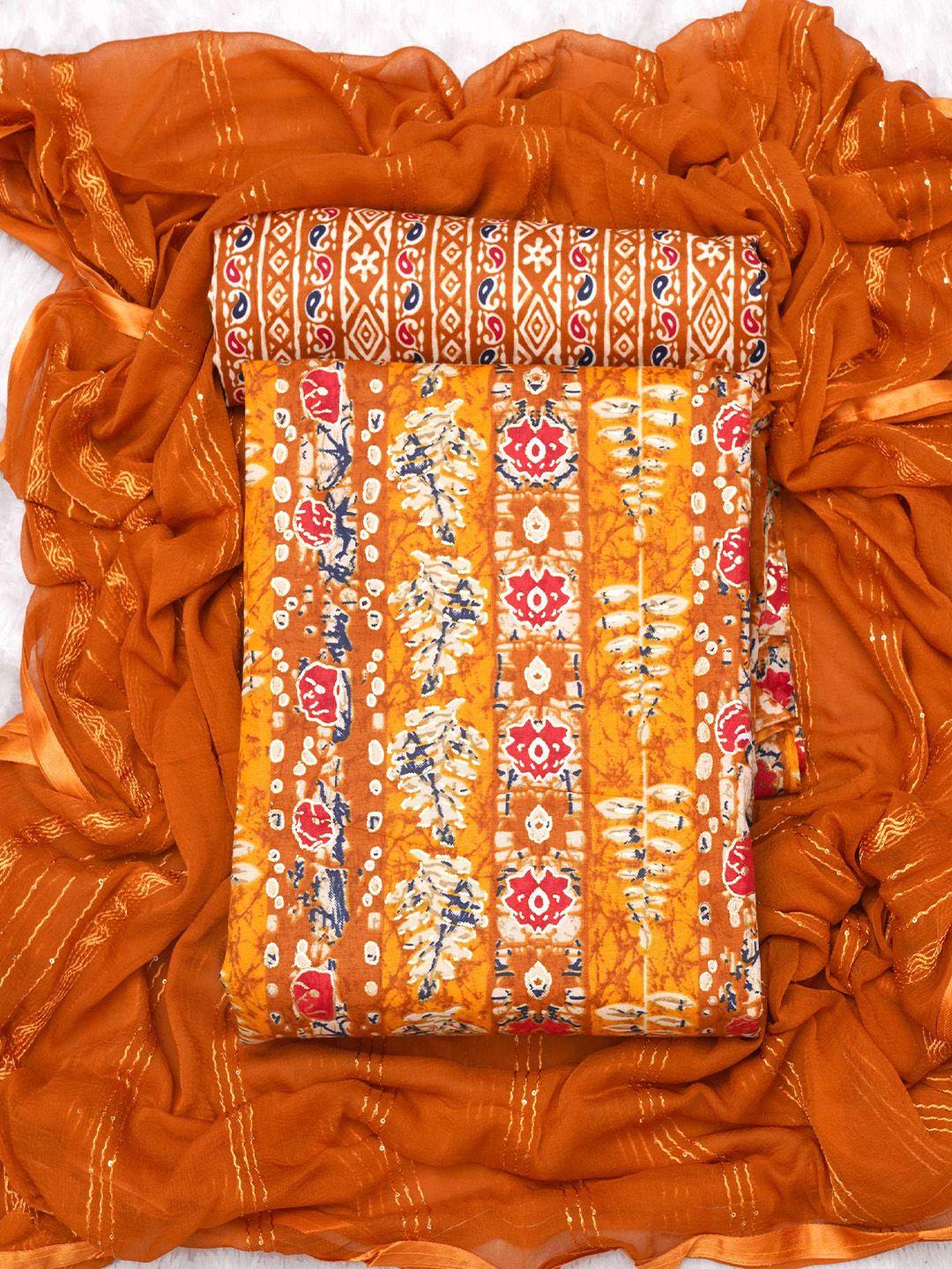 kalini-orange-&-blue-printed-art-silk-unstitched-dress-material