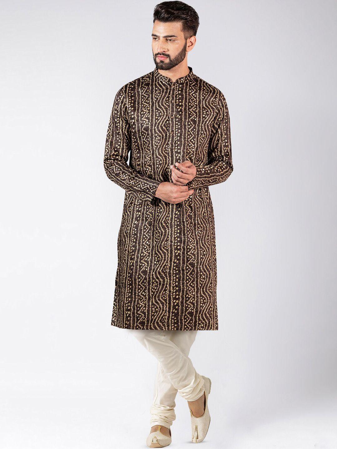 kisah-men-brown-bandhani-printed-regular-kurta-with-churidar