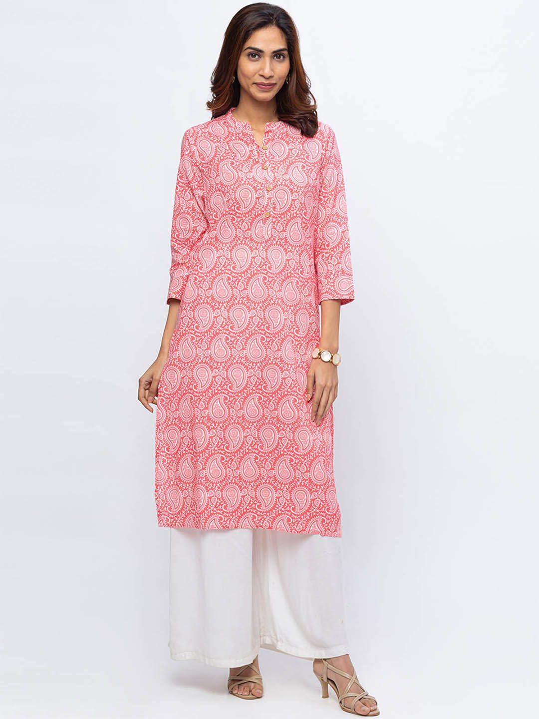 odette-women-pink-ethnic-motifs-printed-keyhole-neck-sequinned-kurta