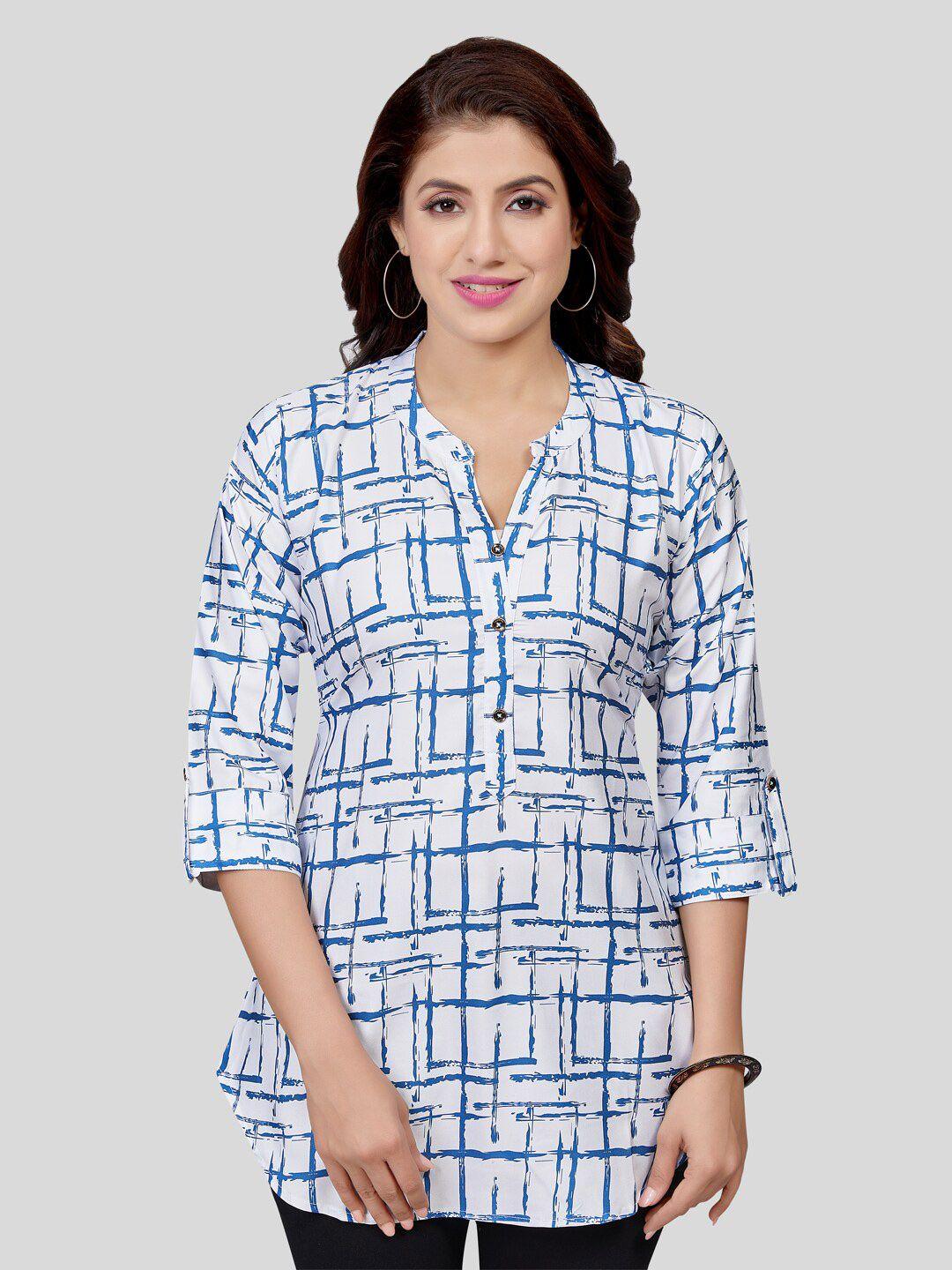 saree-swarg-geometric-print-mandarin-collar-three-quarter-sleeves-kurti