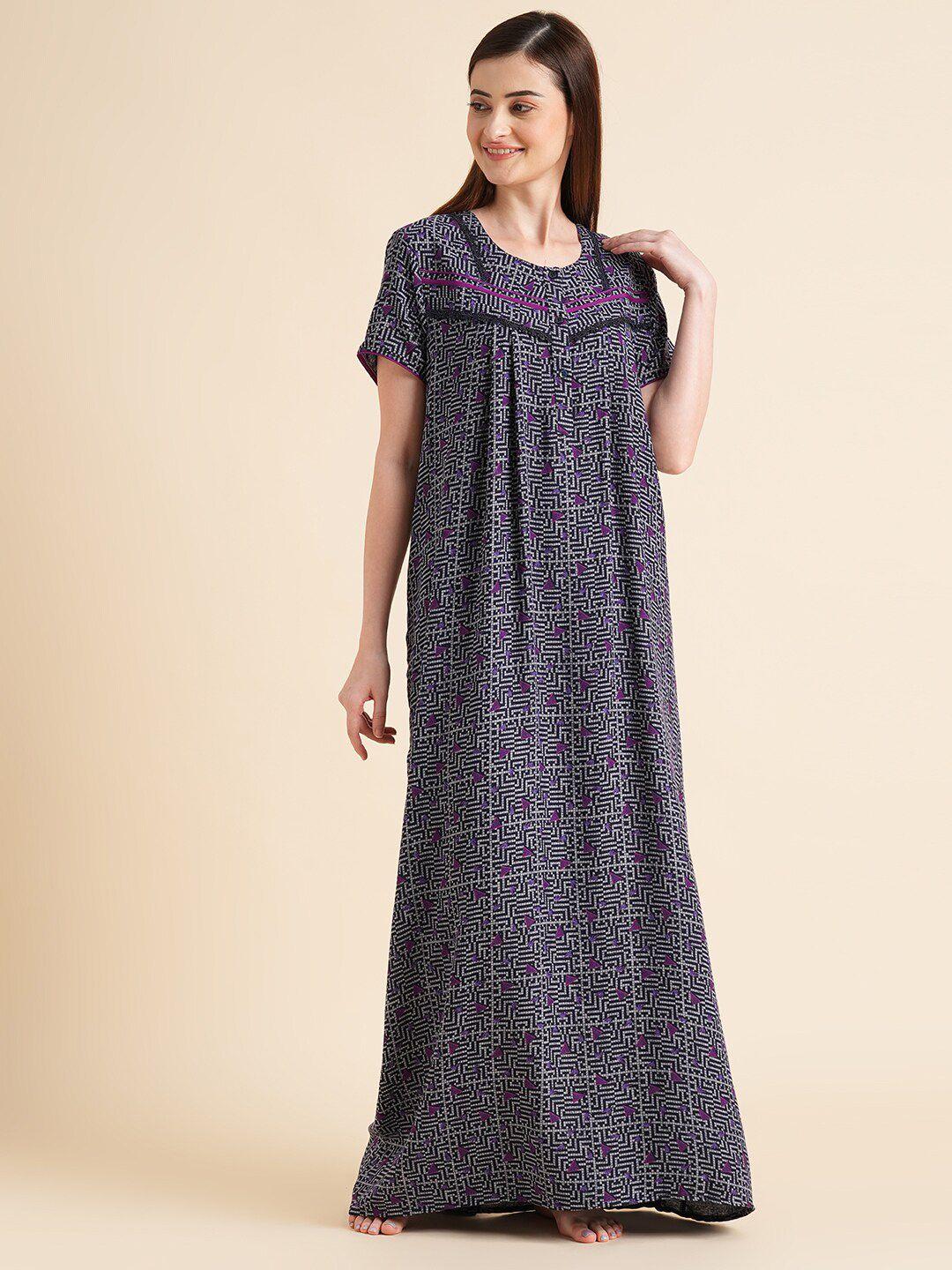 sweet-dreams-navy-blue-geomertic-printed-pure-cotton-maxi-nightdress