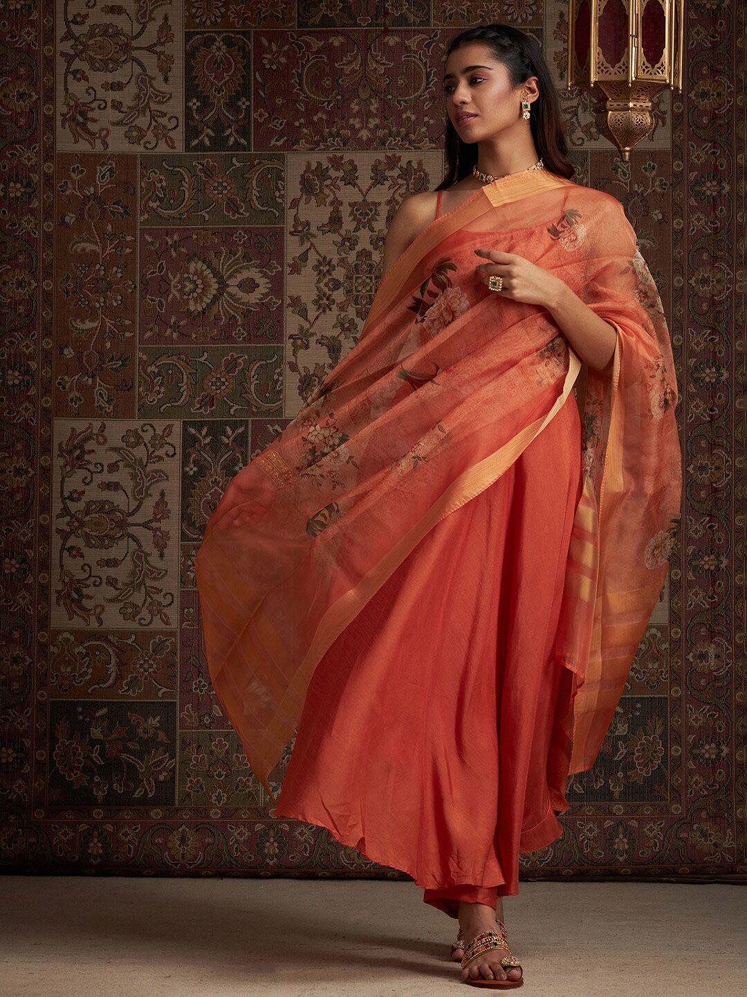 indo-era-women-orange-empire-kurta-with-palazzos-&-with-dupatta