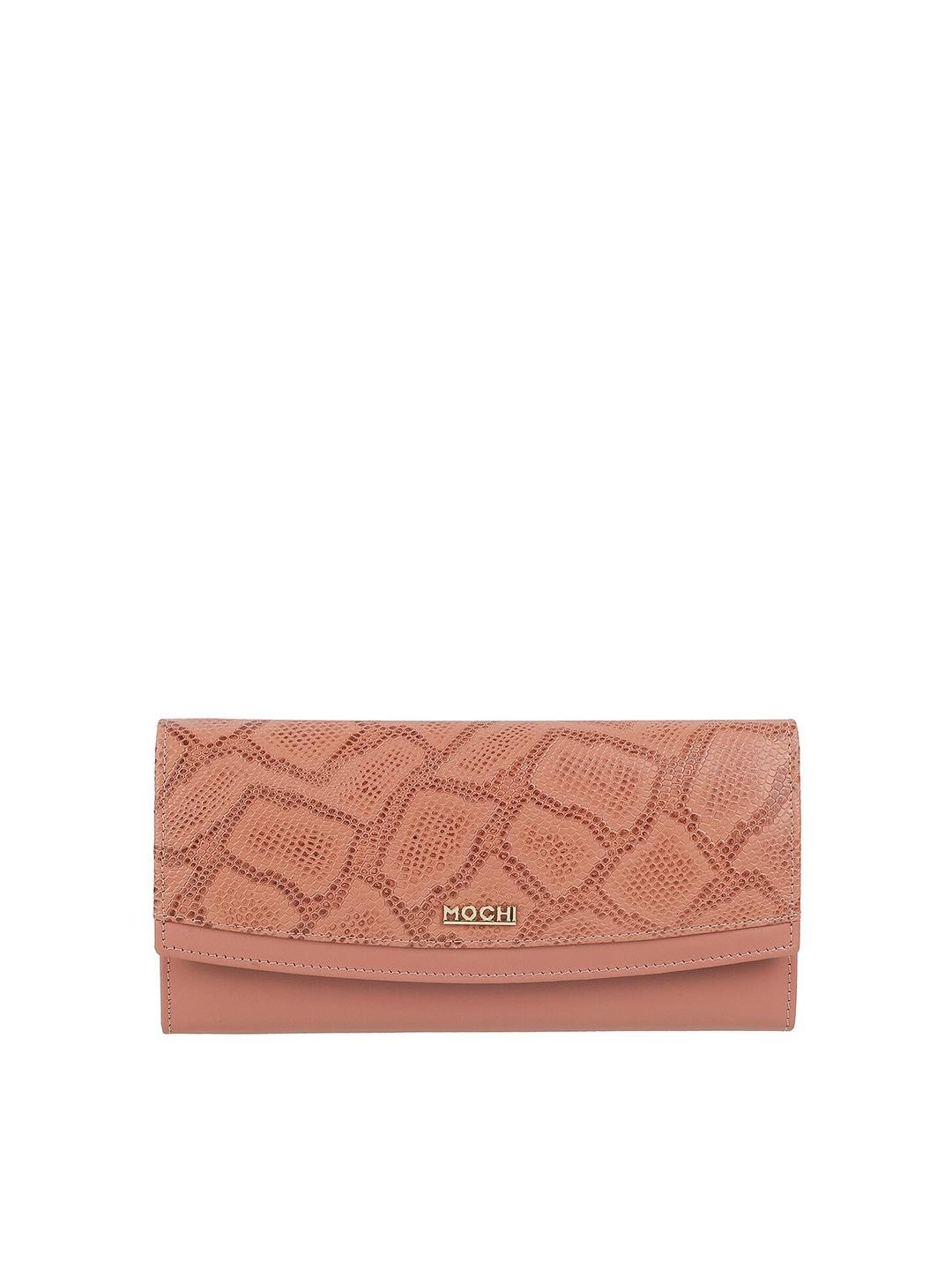 mochi-women-peach-coloured-textured-two-fold-wallet